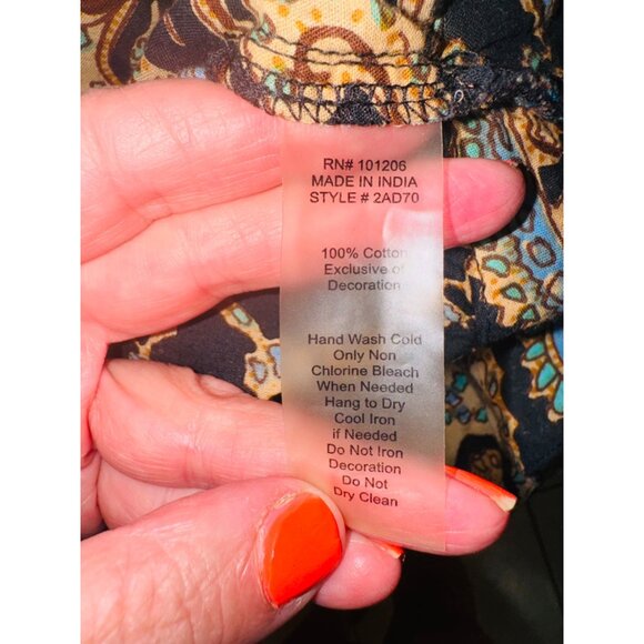 Soft Surroundings Paisley Tunic Dress L Black Blue 100% Cotton Boho Santa Fe - Picture 7 of 10